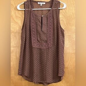 Black Rainn Polka Dot Sleeveless Crochet Top Blouse M